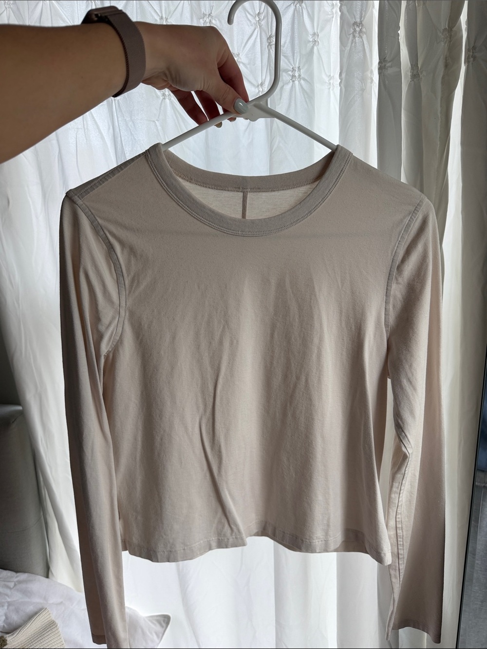 lululemon athletica Long-Sleeve Crew Neck Top in Light Beige